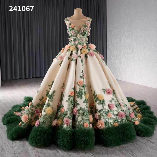 Luxury Model Flower Long Ball Gown Prom Party Dress 241067