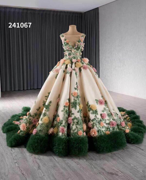 Luxury Model Flower Long Ball Gown Prom Party Dress 241067