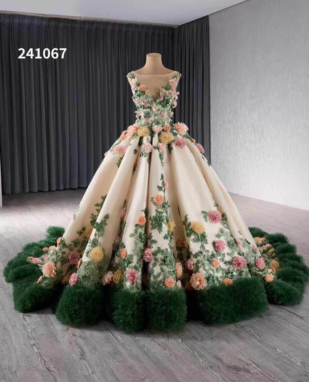 Luxury Model Flower Long Ball Gown Prom Party Dress 241067