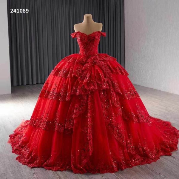 Luxury Model Red Long Ball Gown Prom Dresses 241089