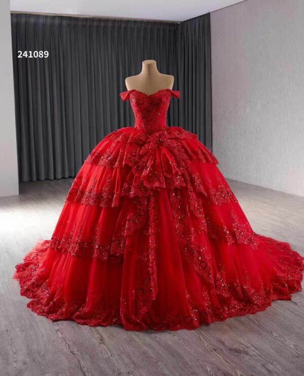 Luxury Model Red Long Ball Gown Prom Dresses 241089