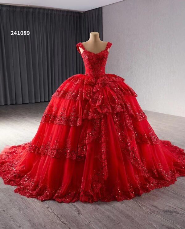 Luxury Model Red Long Ball Gown Prom Dresses 241089
