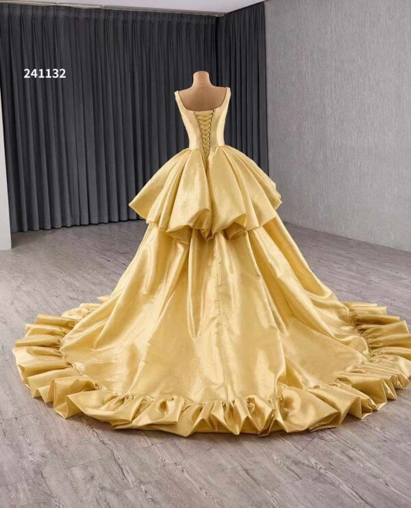 luxury model gold a line long prom dress formal evening dress