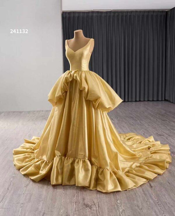 luxury model gold a line long prom dress formal evening dress