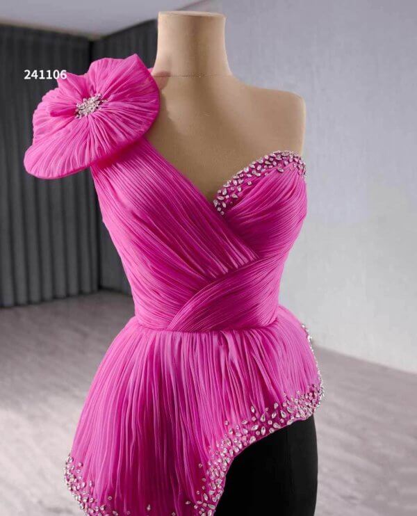 luxury model hot pink black mermaid evening dress party gown