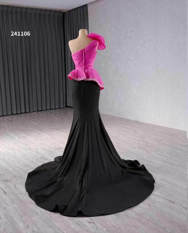 luxury model hot pink black mermaid evening dress party gown