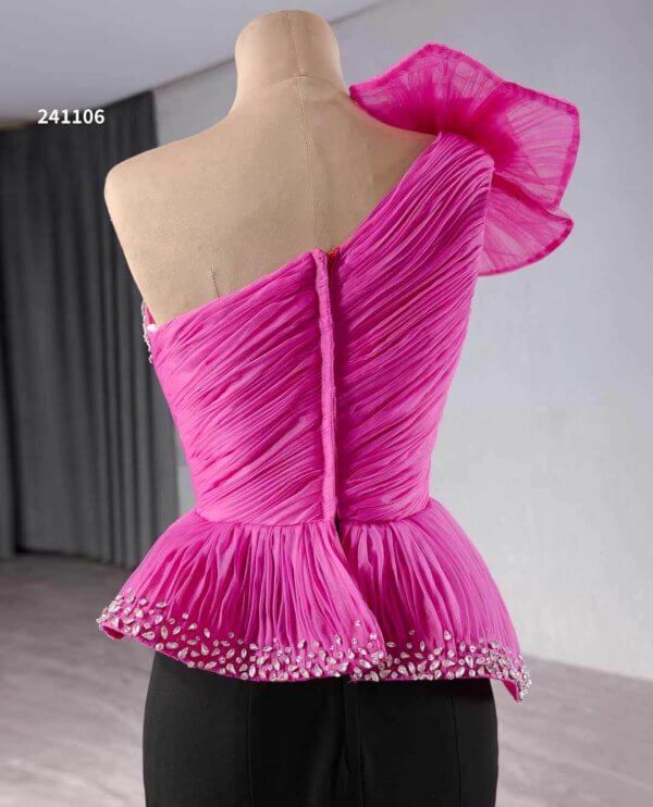 luxury model hot pink black mermaid evening dress party gown