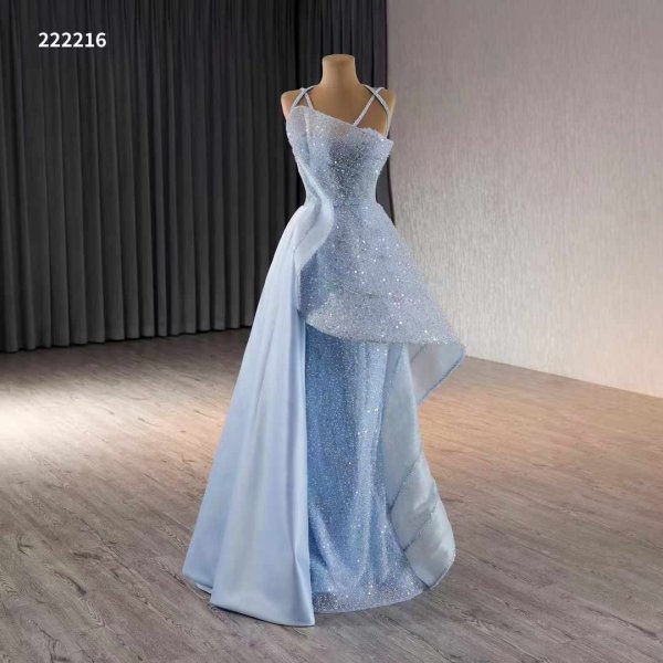 Luxury Model Light Blue Sparkly Mermaid Long Evening Dress 222216