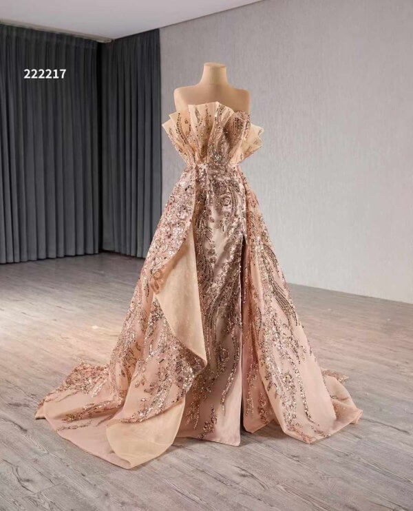 luxury model rose gold mermaid beading long evening dress 222217