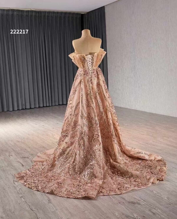luxury model rose gold mermaid beading long evening dress 222217