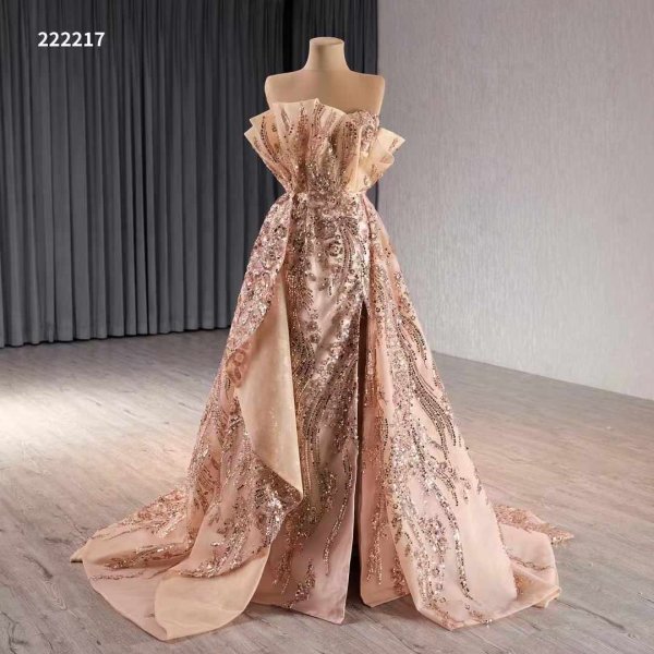 luxury model rose gold mermaid beading long evening dress 222217