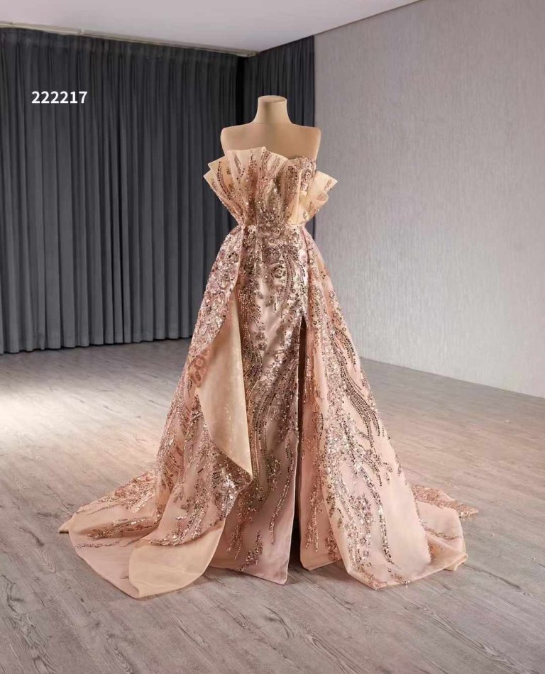 luxury model rose gold mermaid beading long evening dress 222217