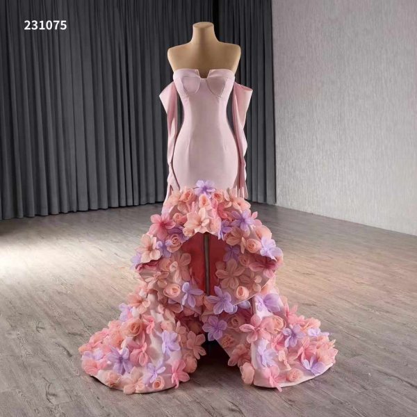 Luxury Model Flower Pink Long Mermaid Evening Dress 231075