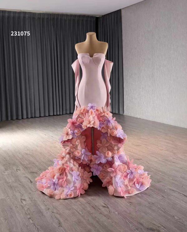 Luxury Model Flower Pink Long Mermaid Evening Dress 231075