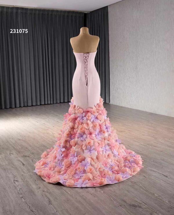 Luxury Model Flower Pink Long Mermaid Evening Dress 231075