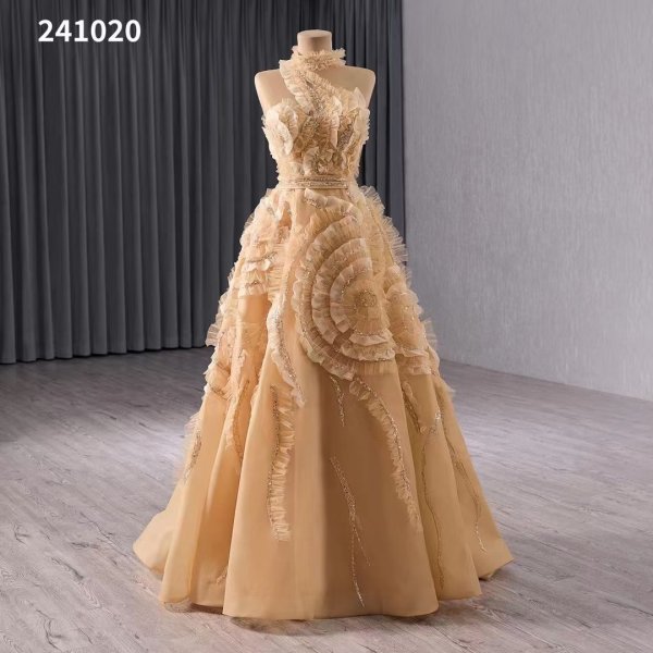 luxury model champange a line long evening dress 241020
