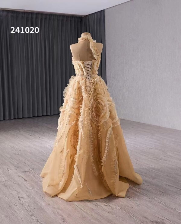 luxury model champange a line long evening dress 241020