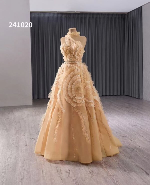 luxury model champange a line long evening dress 241020