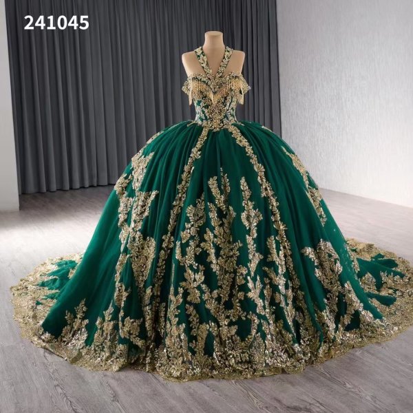 Luxury Model Green Ball Gown Gold Applique Quinceanera Dress 241045
