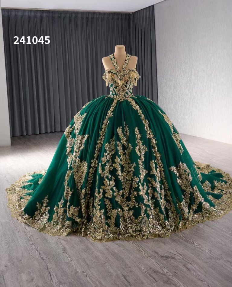 Luxury Model Green Ball Gown Gold Applique Quinceanera Dress 241045