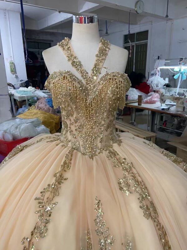 Luxury Model Green Ball Gown Gold Applique Quinceanera Dress 241045