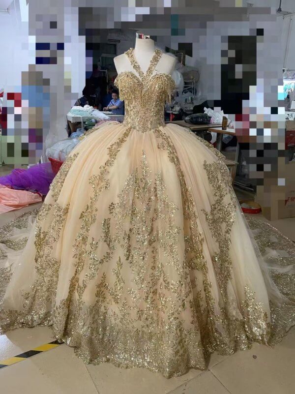 Luxury Model Green Ball Gown Gold Applique Quinceanera Dress 241045