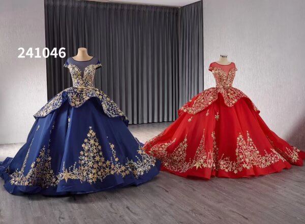 luxury model ball gown gold applique prom dress quinceanera dress 241046