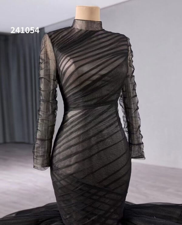 luxury model black tull tiered formal eveningdress 241054