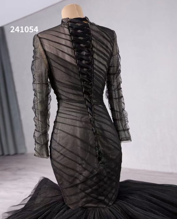 luxury model black tull tiered formal eveningdress 241054