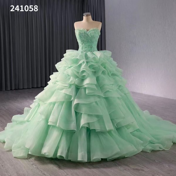 luxury model light green tull tiered formal dress 241058
