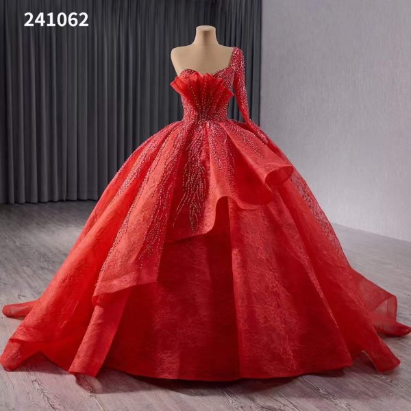 luxury model red beading ball gown prom dress quinceanera dress 241062