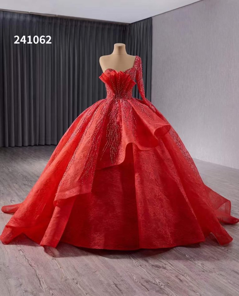 luxury model red beading ball gown prom dress quinceanera dress 241062