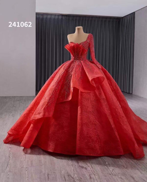 luxury model red beading ball gown prom dress quinceanera dress 241062