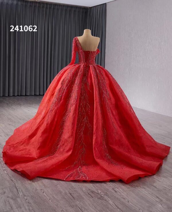 luxury model red beading ball gown prom dress quinceanera dress 241062