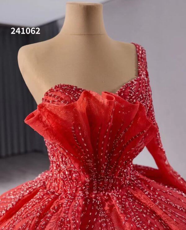 luxury model red beading ball gown prom dress quinceanera dress 241062