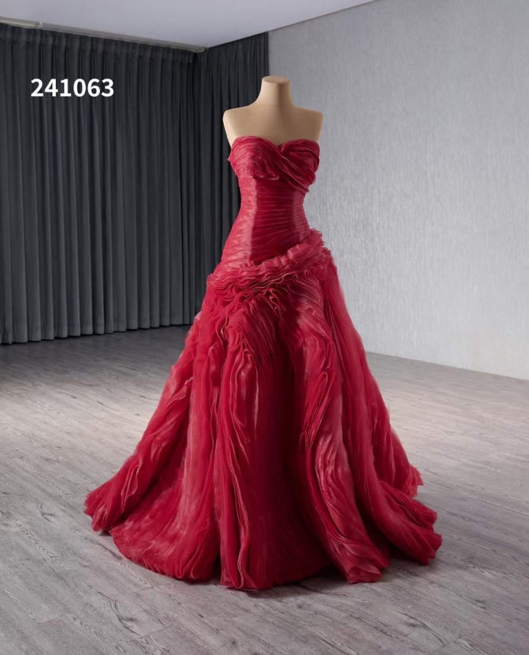 luxury model burgundy long mermaid evening dress 241063
