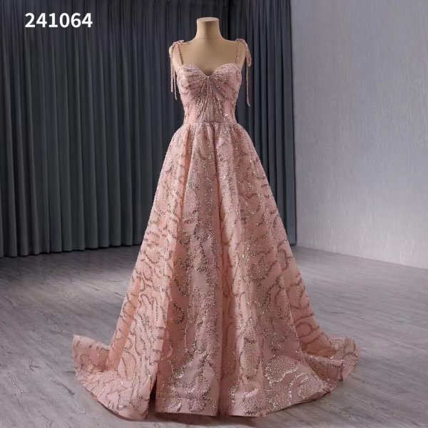 Luxury Model Pink A Line Long Sleeveless Formal Gowns Dress 241064