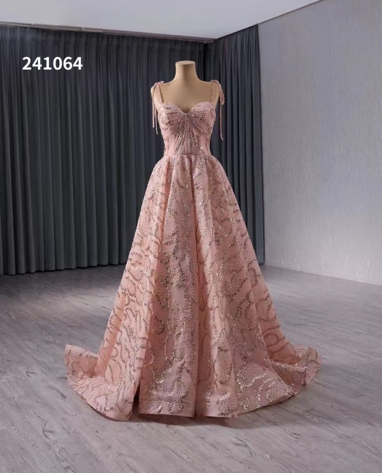 Luxury Model Pink A Line Long Sleeveless Formal Gowns Dress 241064