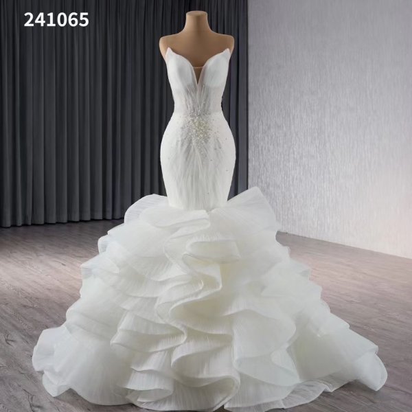 luxury model long mermaid sleeveless tiered wedding dress 241065