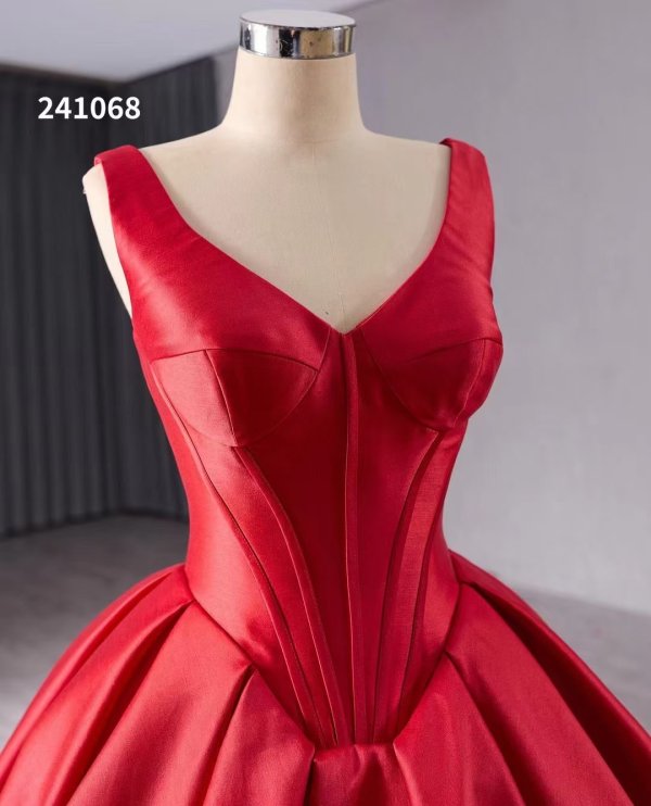 luxury model long a line red sleeveless formal evening dress 241068