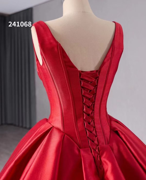 luxury model long a line red sleeveless formal evening dress 241068