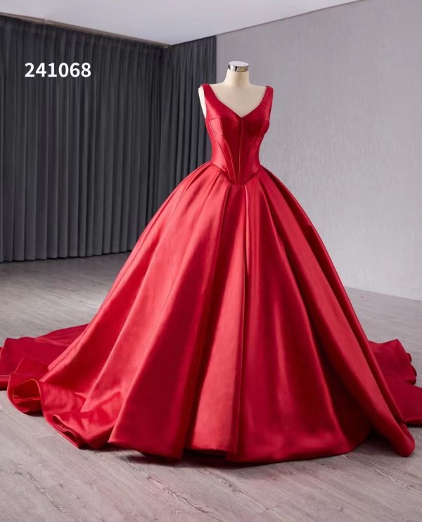 luxury model long a line red sleeveless formal evening dress 241068