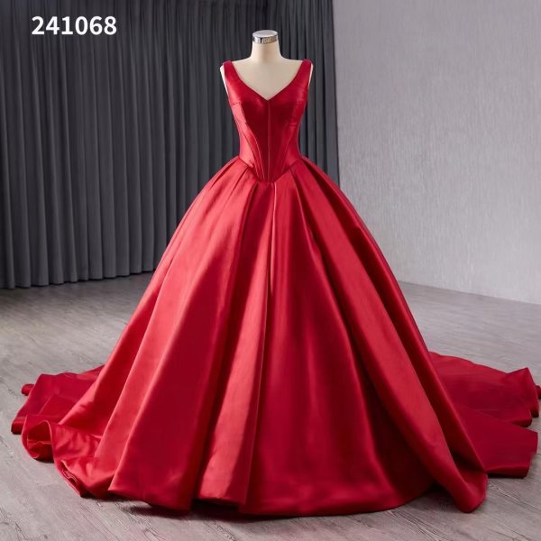 luxury model long a line red sleeveless formal evening dress 241068
