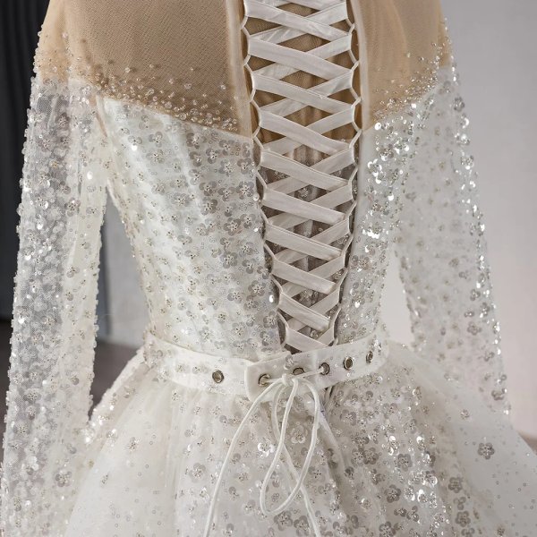 luxury model a line long sleeve sparkly wedding dress 241079