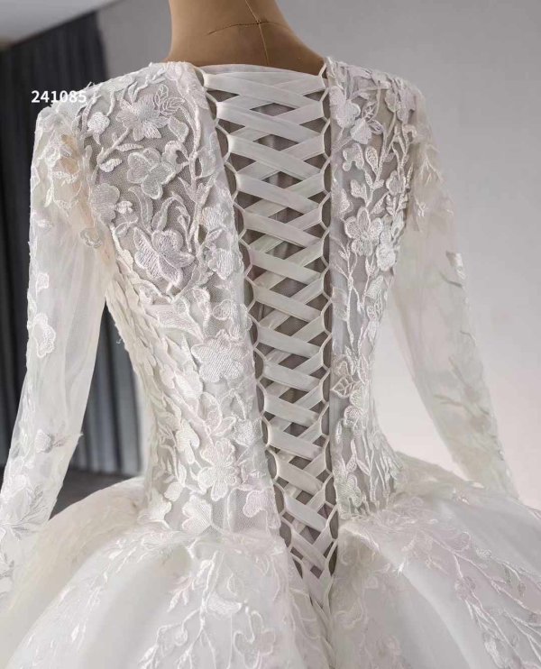 luxury model a line long sleeve v neck wedding dress 241085