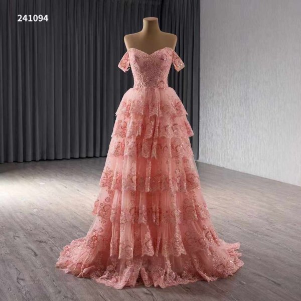 Luxury Model A Line Sleeveless Tiered Prom Dress241094