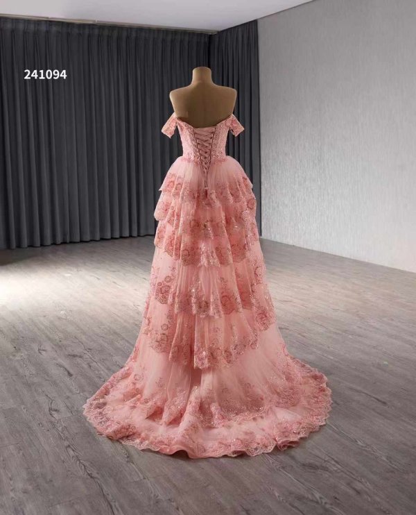 luxury model a line sleeveless tiered prom dress241094