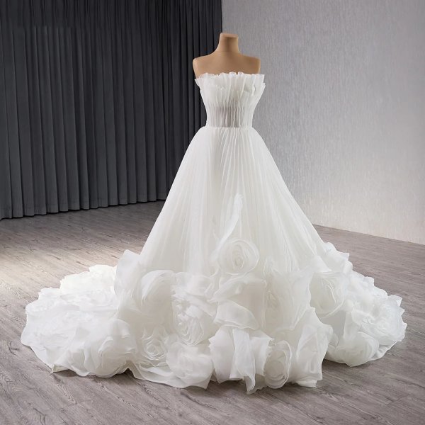 luxury model long flower sweep strain wedding dress 241107
