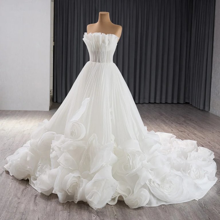 luxury model long flower sweep strain wedding dress 241107