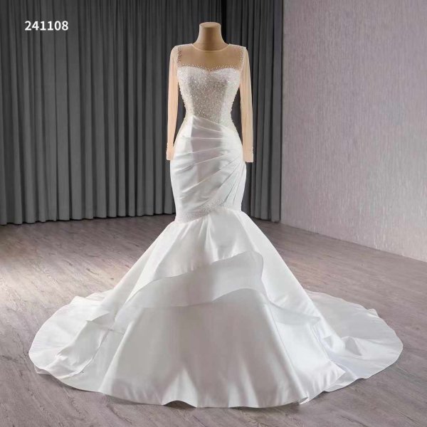 Luxury Model Long Sleeve Beading Mermaid Wedding Dress 241108
